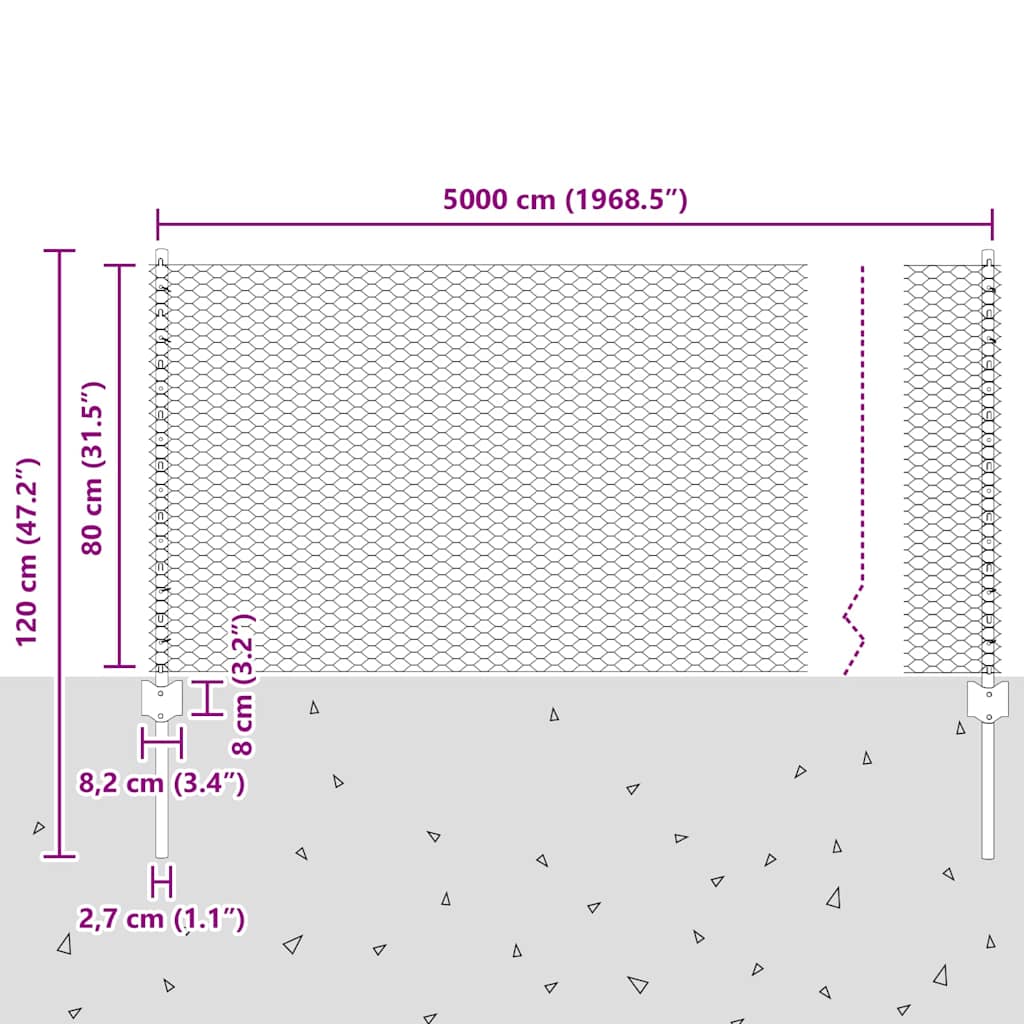 Fence with Posts Grey 0.8 x 50 m Steel