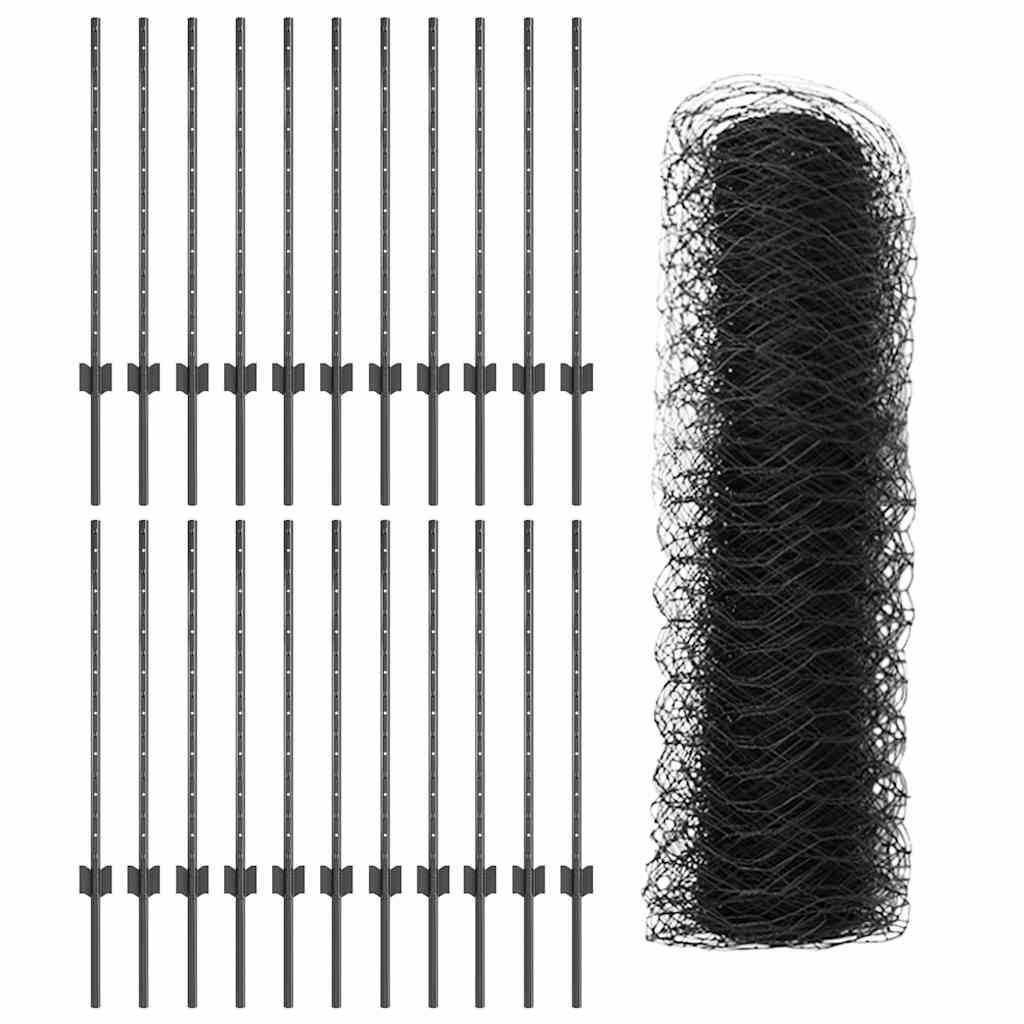 Fence with Posts Grey 0.8 x 50 m Steel