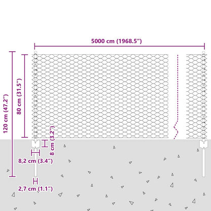 Fence with Posts Grey 0.8 x 50 m Steel