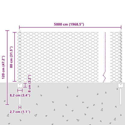 Fence with Posts Grey 0.8 x 50 m Steel