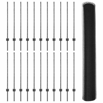 Fence with Posts Grey 1 x 50 m Steel