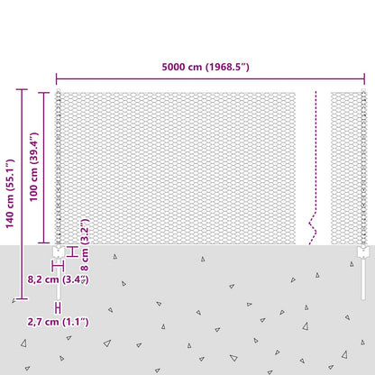 Fence with Posts Grey 1 x 50 m Steel