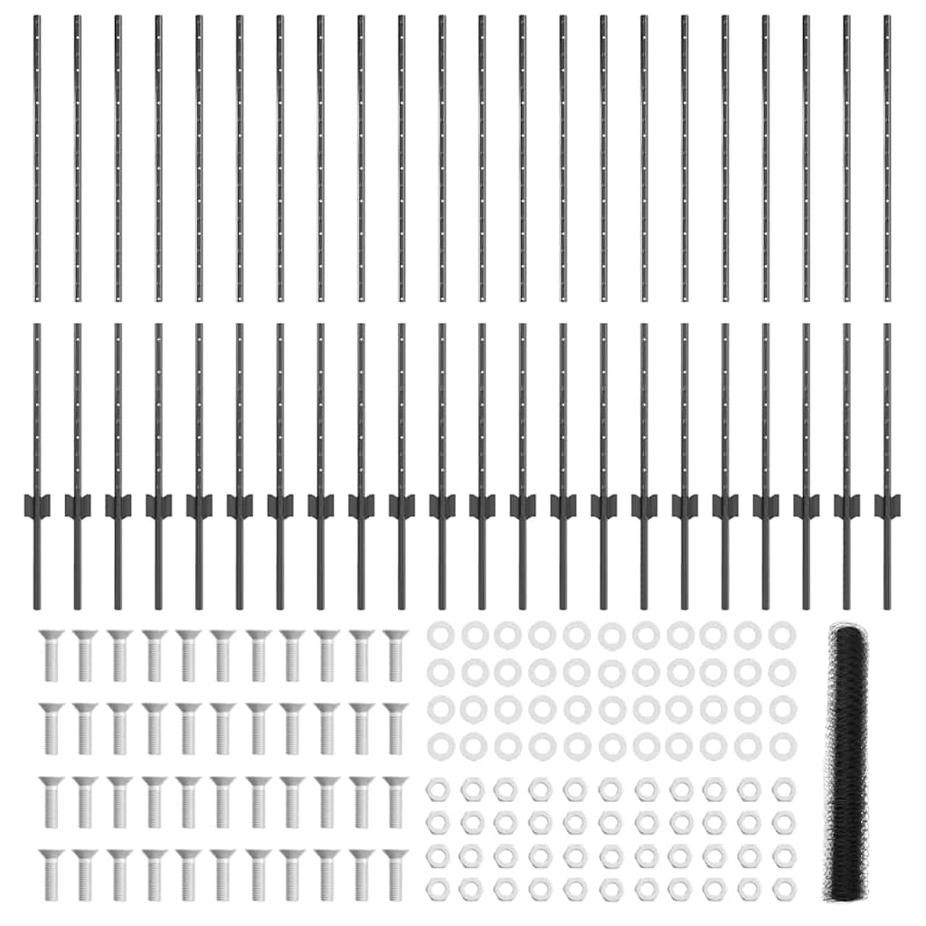 Fence with Posts Grey 1.2 x 50 m Steel
