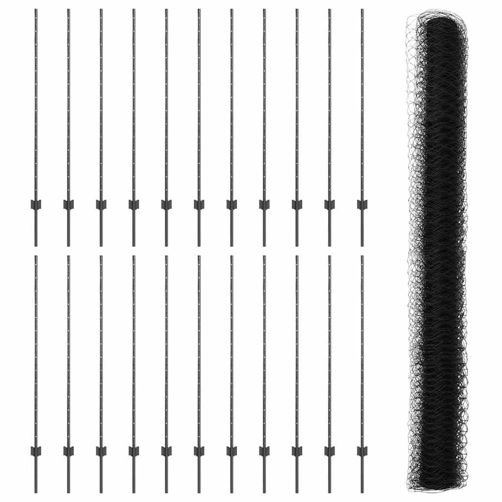 Fence with Posts Grey 1.4 x 50 m Steel