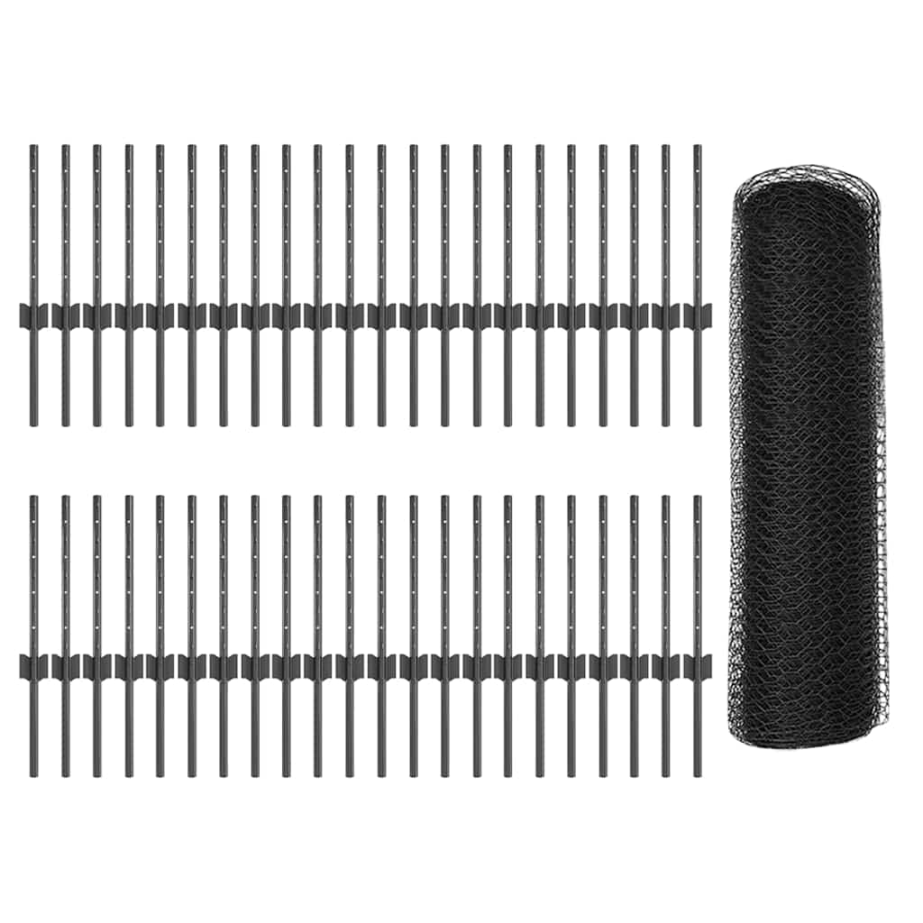 Fence with Posts Grey 0.4 x 100 m Steel