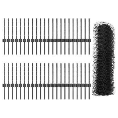Fence with Posts Grey 0.4 x 100 m Steel