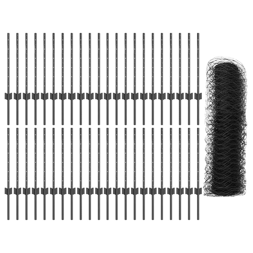 Fence with Posts Grey 0.5 x 100 m Steel