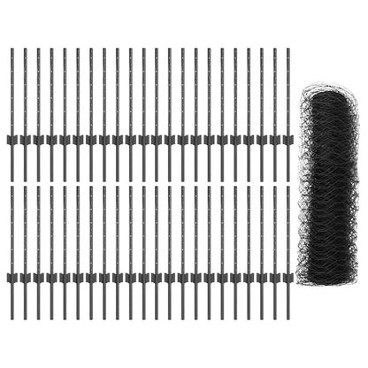Fence with Posts Grey 0.5 x 100 m Steel