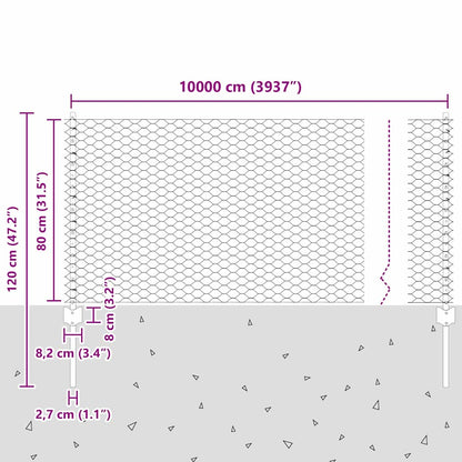 Fence with Posts Grey 0.8 x 100 m Steel