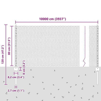 Fence with Posts Grey 0.8 x 100 m Steel