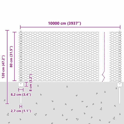 Fence with Posts Grey 0.8 x 100 m Steel