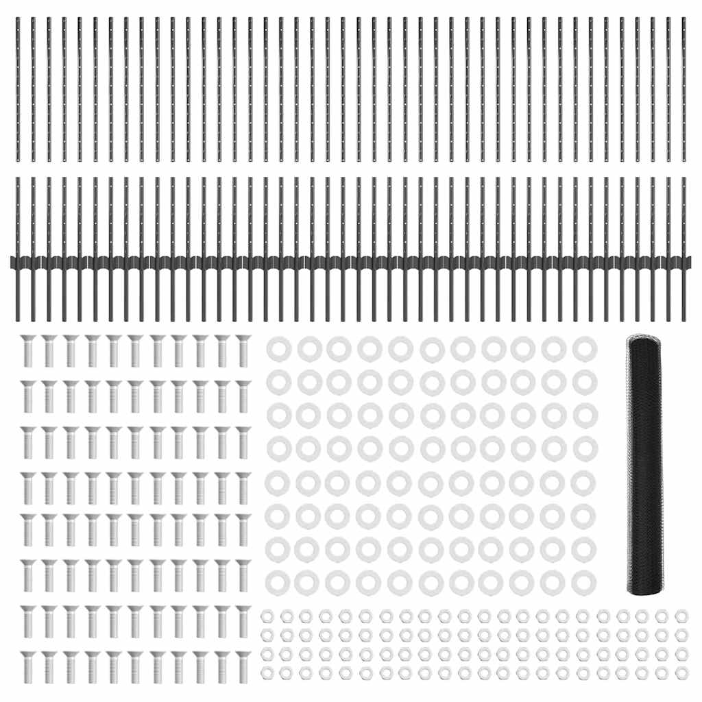 Fence with Posts Grey 1 x 100 m Steel