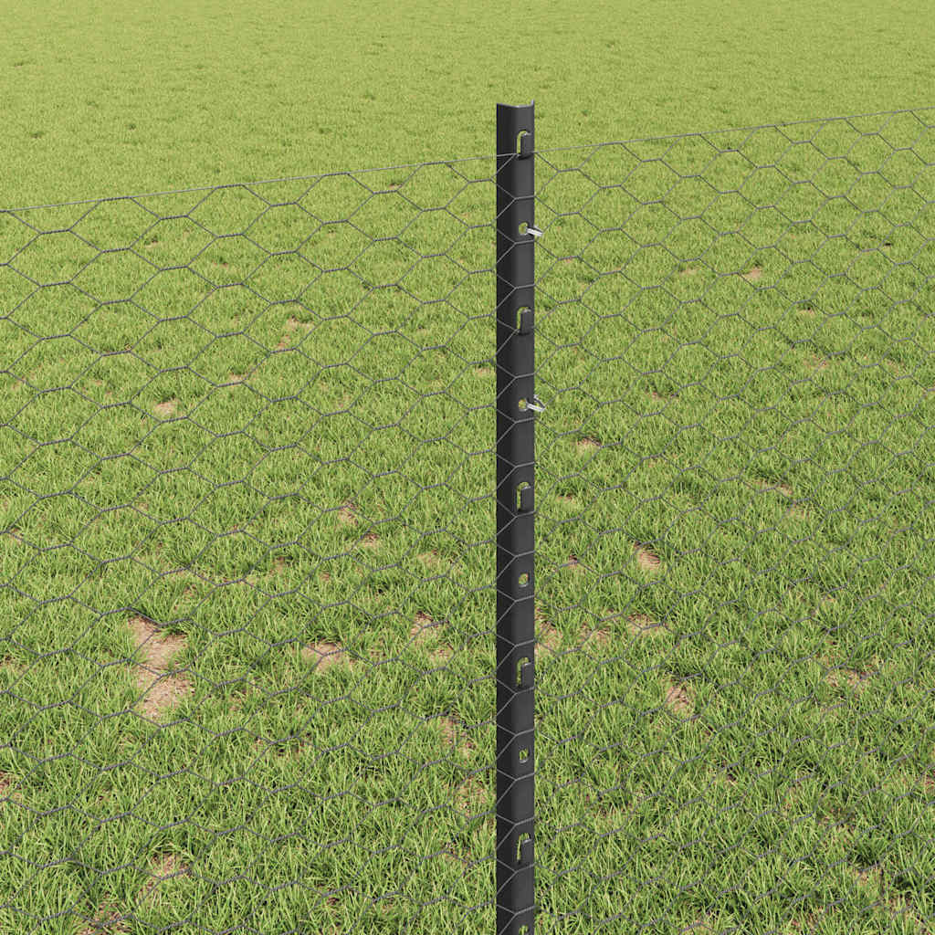 Fence with Posts Grey 1 x 100 m Steel