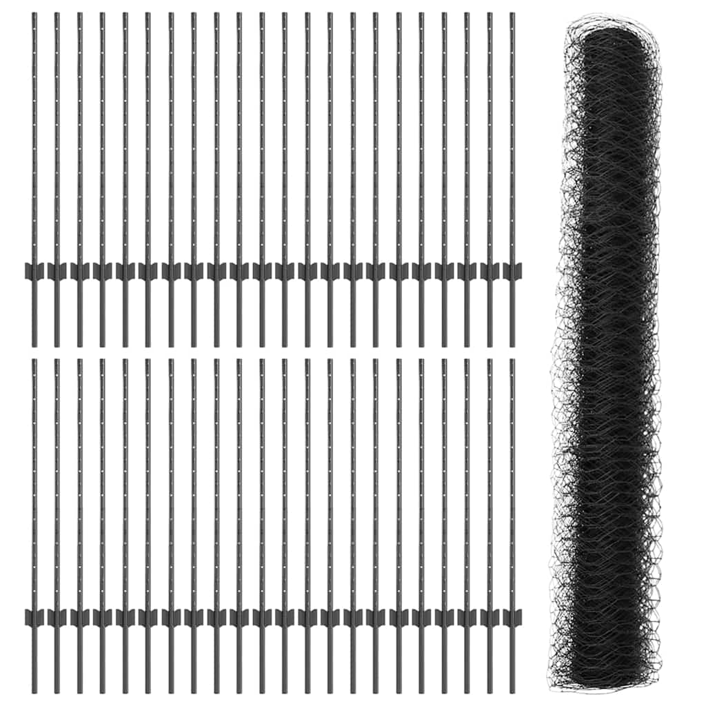 Fence with Posts Grey 1 x 100 m Steel