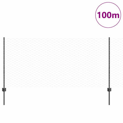 Fence with Posts Grey 1 x 100 m Steel