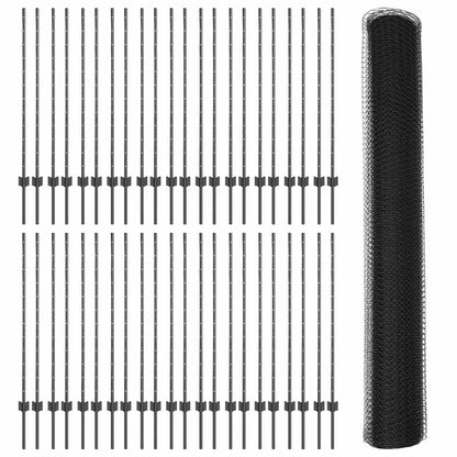 Fence with Posts Grey 1.2 x 100 m Steel