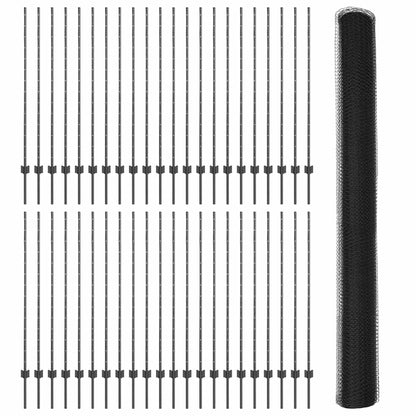 Fence with Posts Grey 1.4 x 100 m Steel