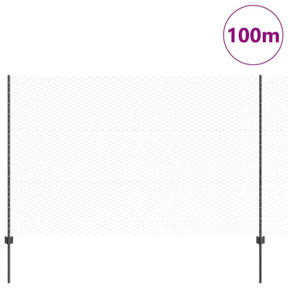 Fence with Posts Grey 1.5 x 100 m Steel