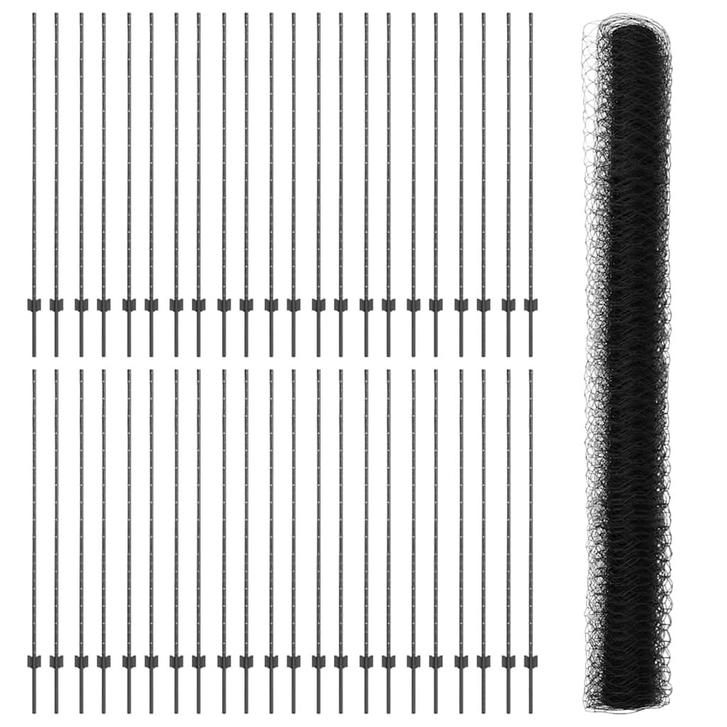 Fence with Posts Grey 1.5 x 100 m Steel