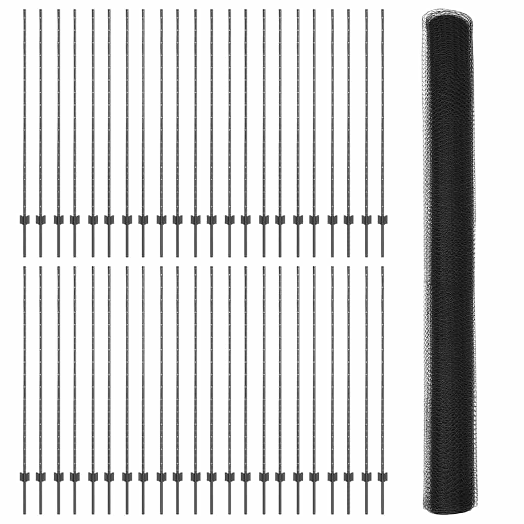 Fence with Posts Grey 1.6 x 100 m Steel