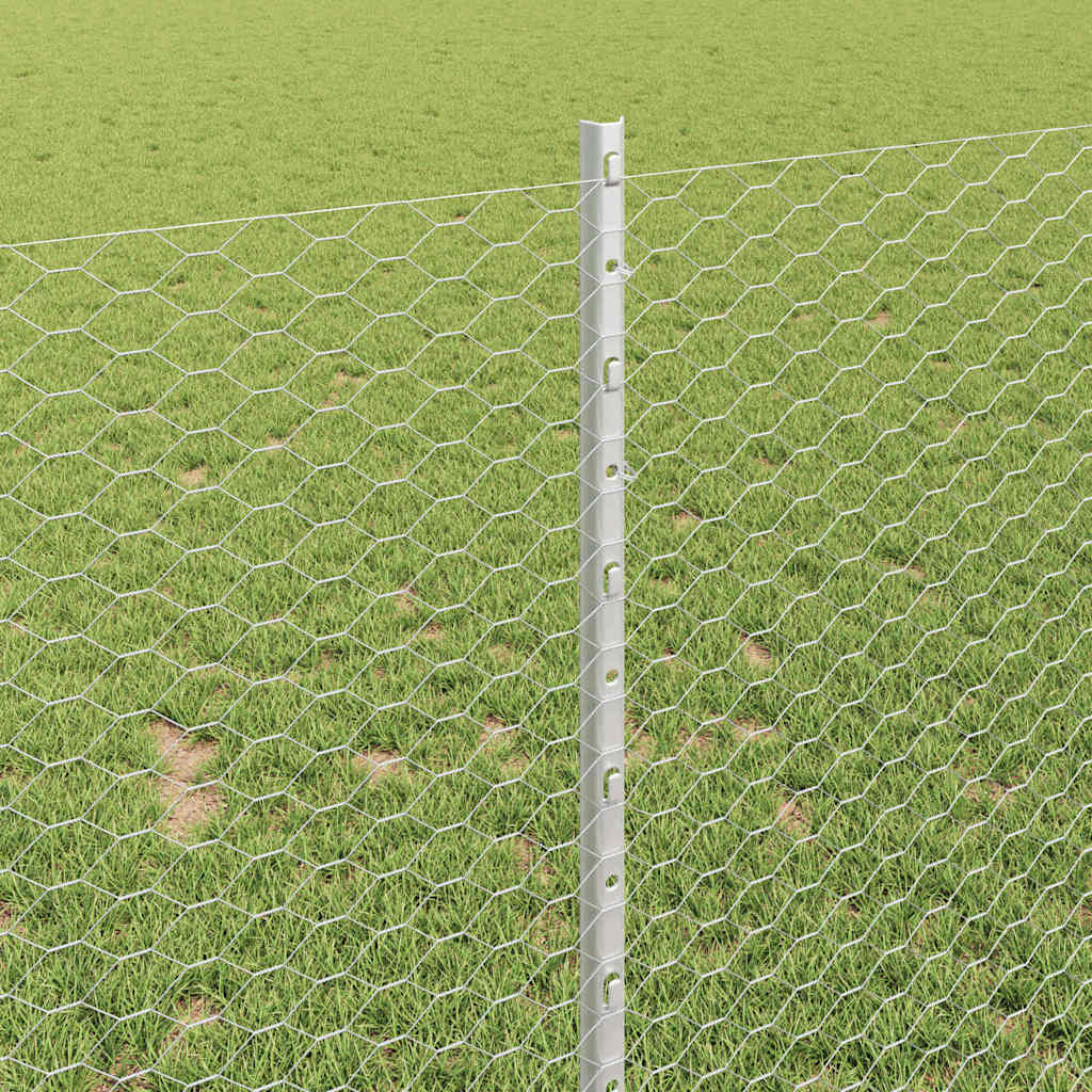 Fence with Posts Silver 1 x 10 m Steel