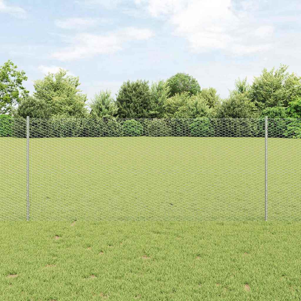 Fence with Posts Silver 1 x 10 m Steel