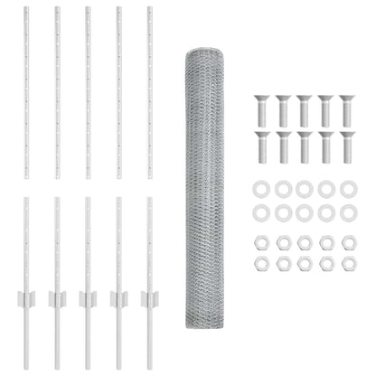 Fence with Posts Silver 1 x 10 m Steel