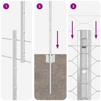 Fence with Posts Silver 1 x 10 m Steel