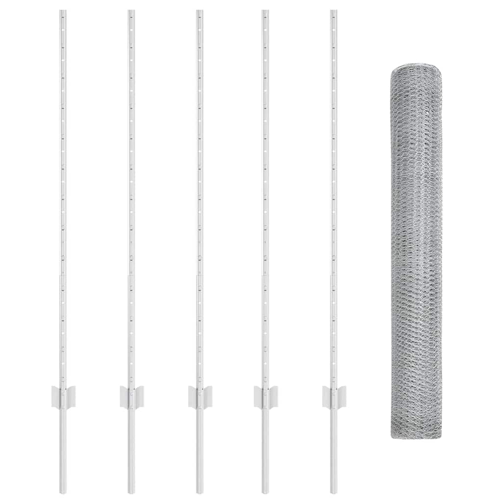 Fence with Posts Silver 1.2 x 10 m Steel