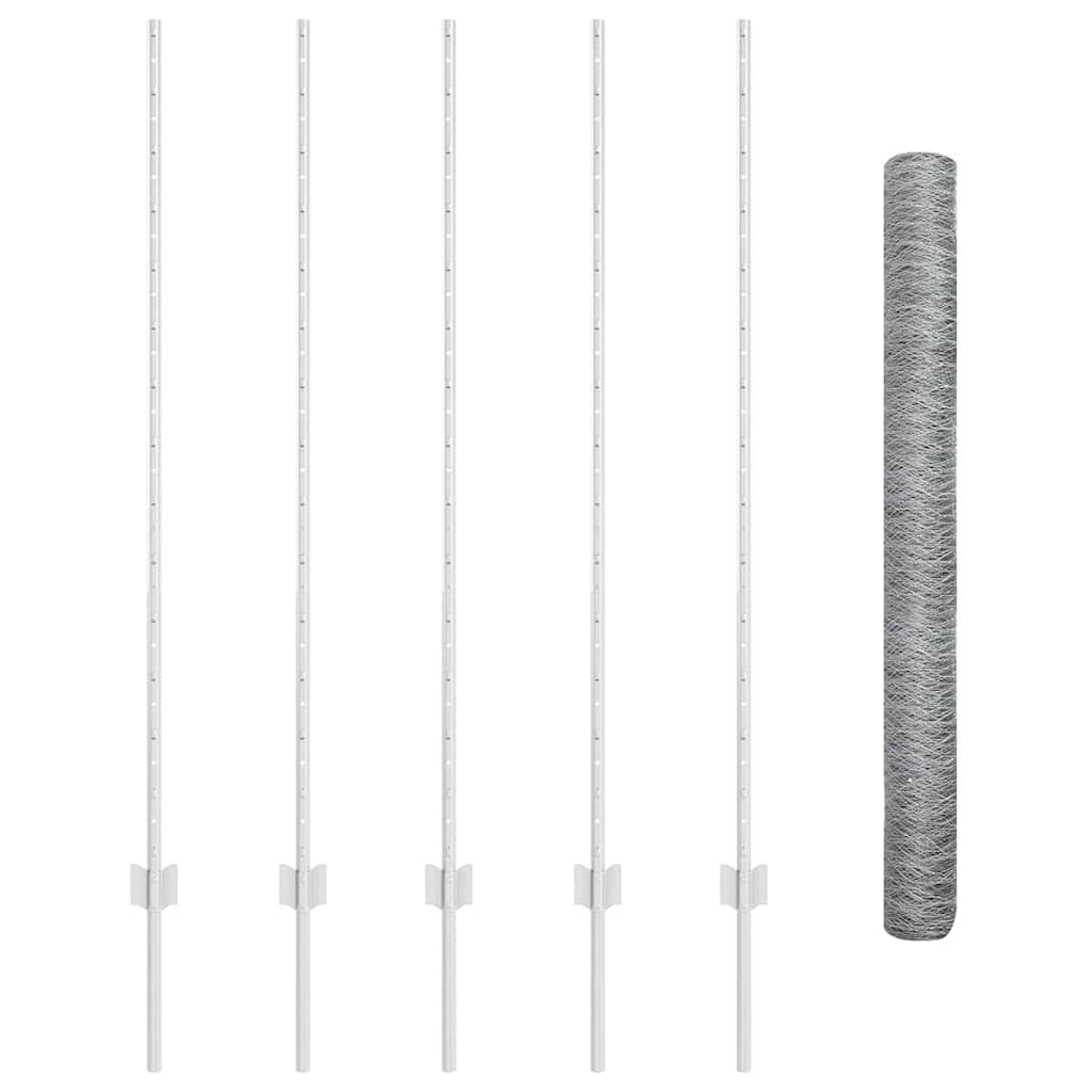 Fence with Posts Silver 1.4 x 10 m Steel