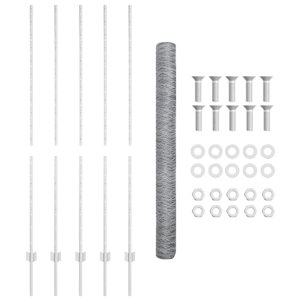 Fence with Posts Silver 1.5 x 10 m Steel