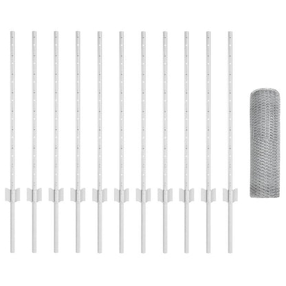 Fence with Posts Silver 0.8 x 25 m Steel