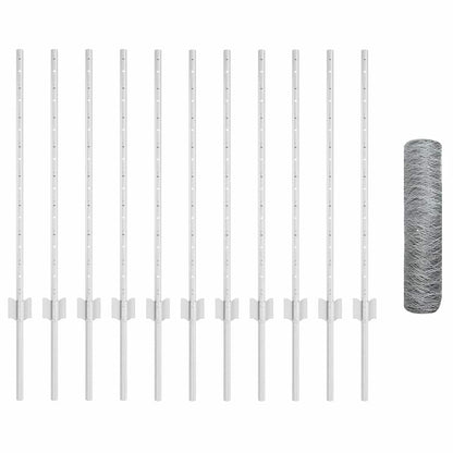 Fence with Posts Silver 0.8 x 25 m Steel