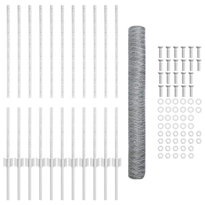 Fence with Posts Silver 1 x 25 m Steel