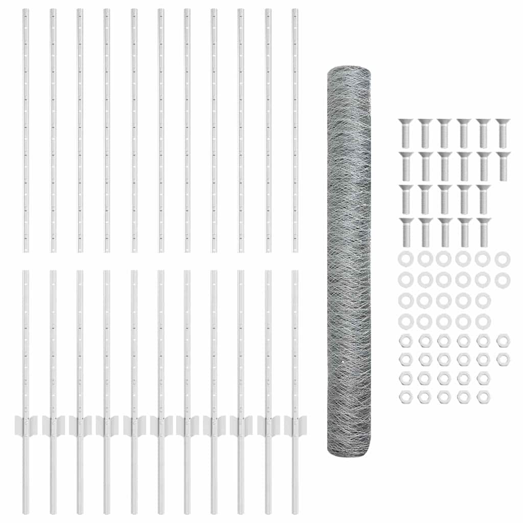 Fence with Posts Silver 1.2 x 25 m Steel