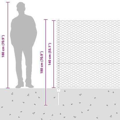 Fence with Posts Silver 1.4 x 25 m Steel