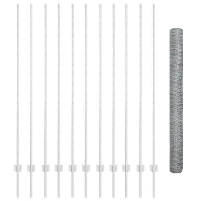 Fence with Posts Silver 1.6 x 25 m Steel