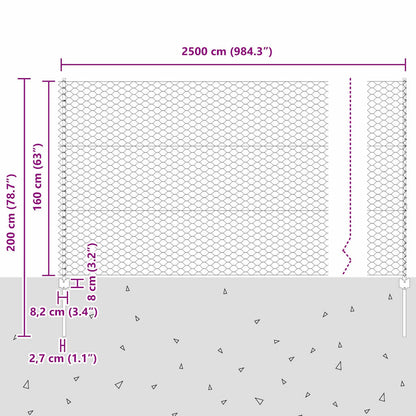 Fence with Posts Silver 1.6 x 25 m Steel