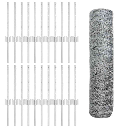 Fence with Posts Silver 0.4 x 50 m Steel