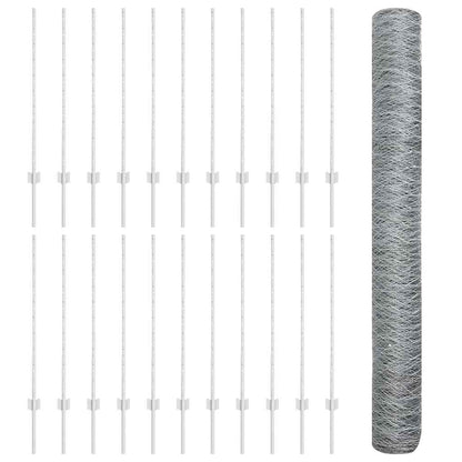Fence with Posts Silver 1 x 50 m Steel