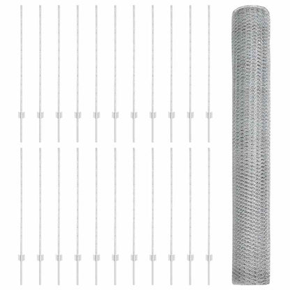 Fence with Posts Silver 1.2 x 50 m Steel