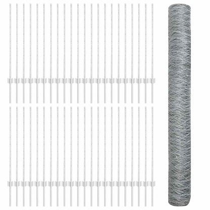 Fence with Posts Silver 1 x 100 m Steel