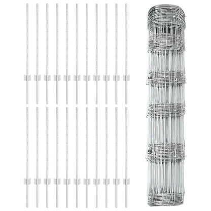 Fence with Posts Silver 0.8 x 50 m Steel