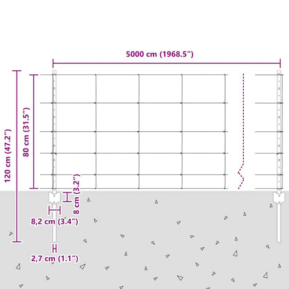 Fence with Posts Silver 0.8 x 50 m Steel