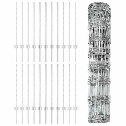 Fence with Posts Silver 0.8 x 50 m Steel