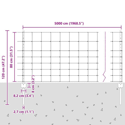 Fence with Posts Silver 0.8 x 50 m Steel