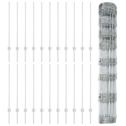 Fence with Posts Silver 1 x 50 m Steel