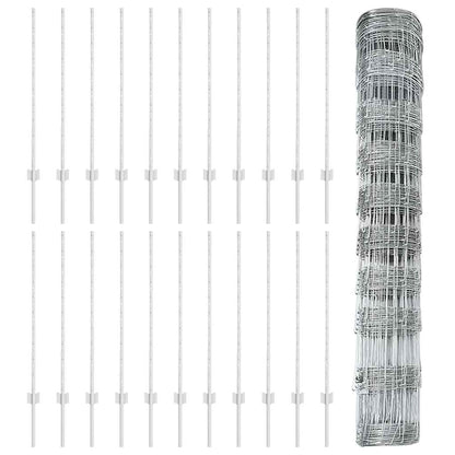 Fence with Posts Silver 1 x 50 m Steel