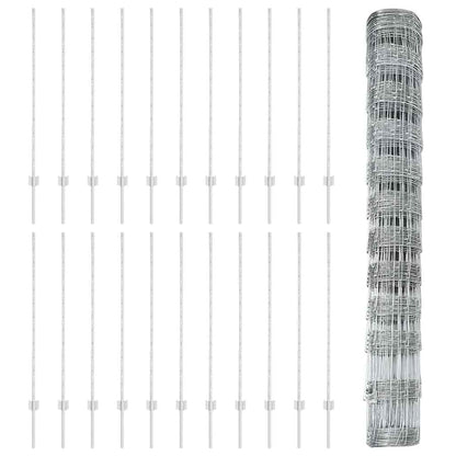 Fence with Posts Silver 1.2 x 50 m Steel