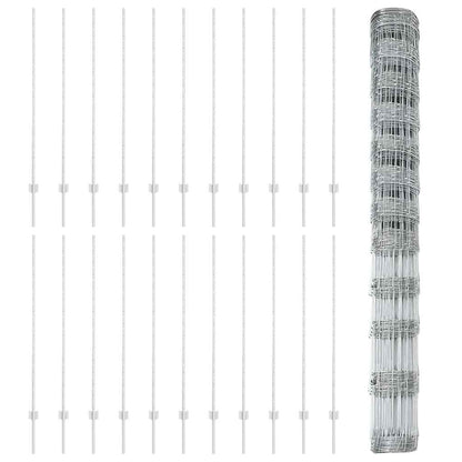 Fence with Posts Silver 1.4 x 50 m Steel